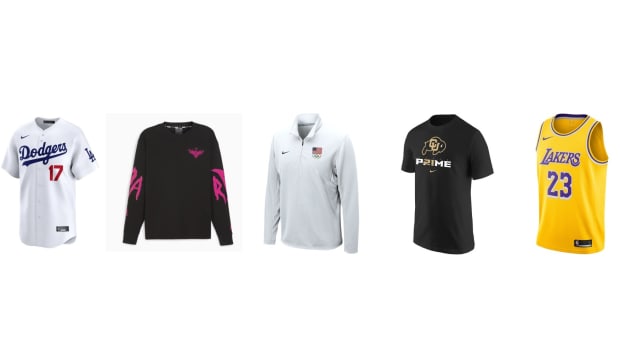 Shohei Ohtani jersey, LaMelo Ball shirt, Deion Sanders shirt, and LeBron James jersey,